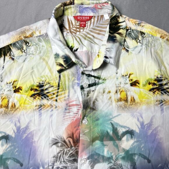 Guess Shirt Men XL Chester Palm Print Rogan Tropical Short Sleeve Button Up - Picture 5 of 9